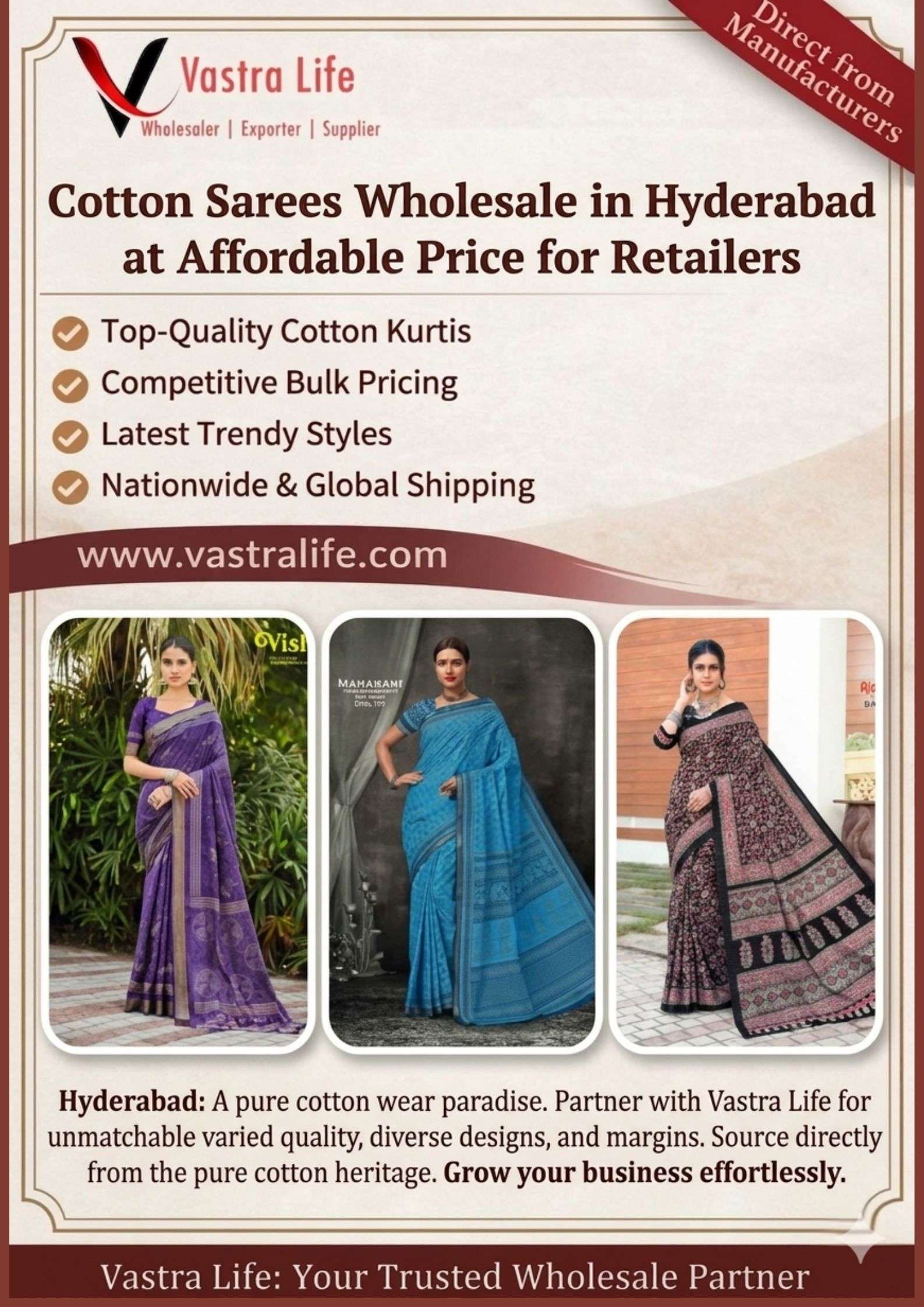 Cotton Sarees Wholesale in Hyderabad at Affordable Price for Retailers