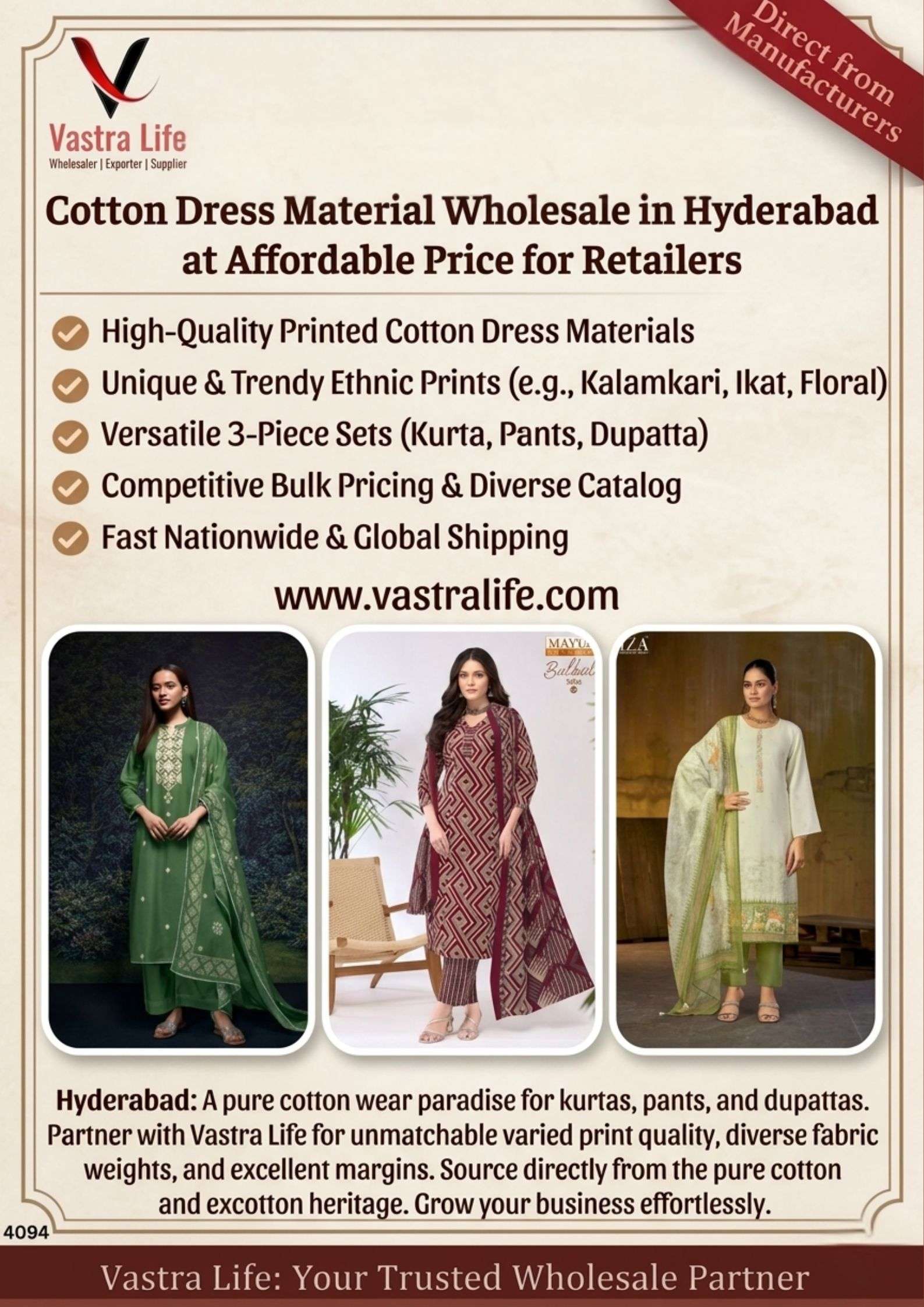 Printed Cotton Dress Material Wholesale in Hyderabad