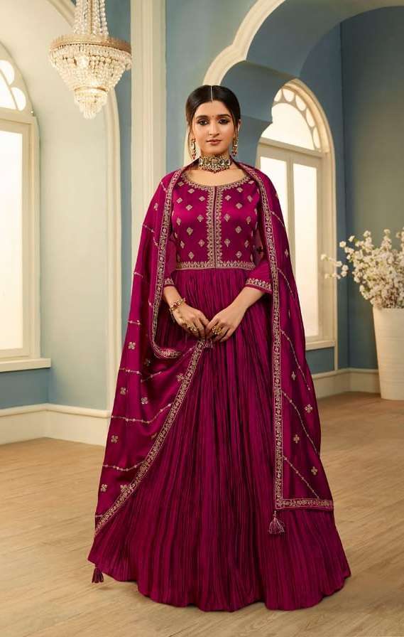 Tamanna Crushed Silk Georgette Gown With Embroidery Work With Embroidered Silk Georgette Dupatta 