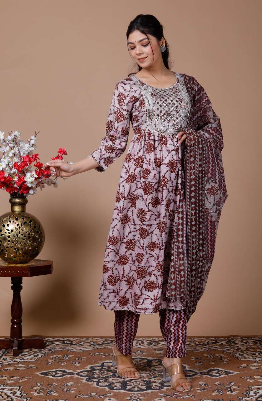 2023 Latest Design Shree Guru Kripa Fashion Women Latest Collection Of Gold  Printed Gown Party Regular Sleeves Gota work Lace Border Anarkali Kurti