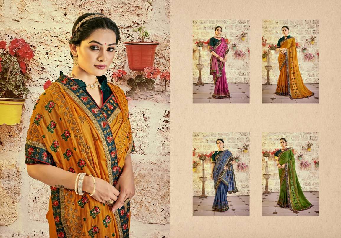 YNF FLORAL RANGOLI EMBROIDERY WORKED SAREE WHOLESALE CATALOGUE COLLECTION