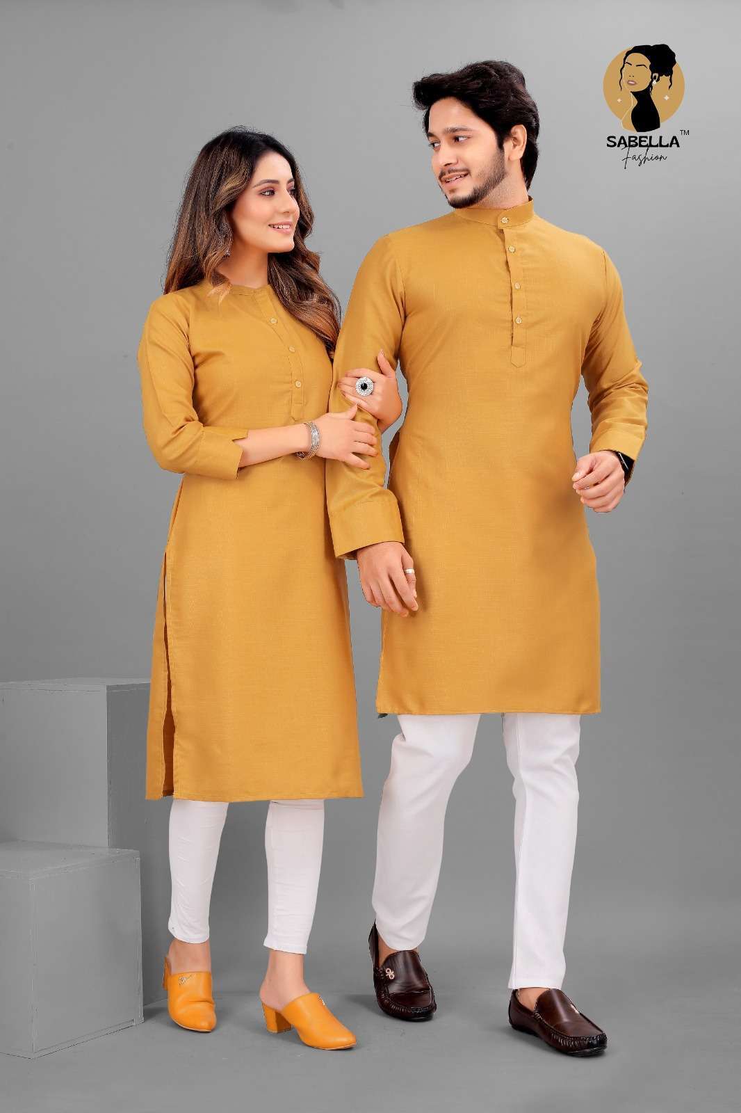 Cotton Couple Kurta set mustard color couple kurta wholesaler in surat