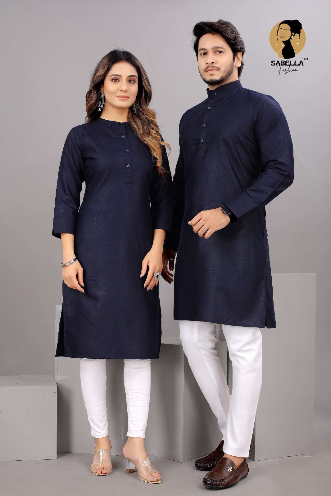 Cotton Couple Kurta set navy blue color couple kurta wholesale market