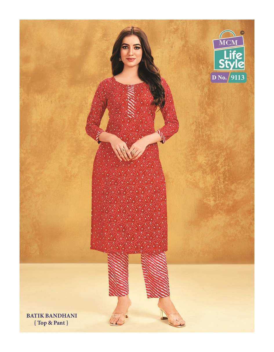 MCM Priyatama Batik Bandhani  Kurti With Pant - bandhani redymade dress material wholesaler in surat