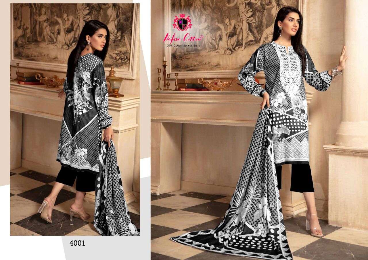 Nafisa Black And White 4 Karachi Cotton Dress Material wholesaler in india