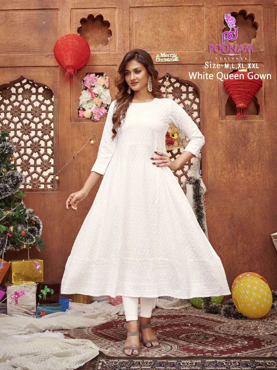 poonam designer white queen gown boutique kurti wholesale collection
