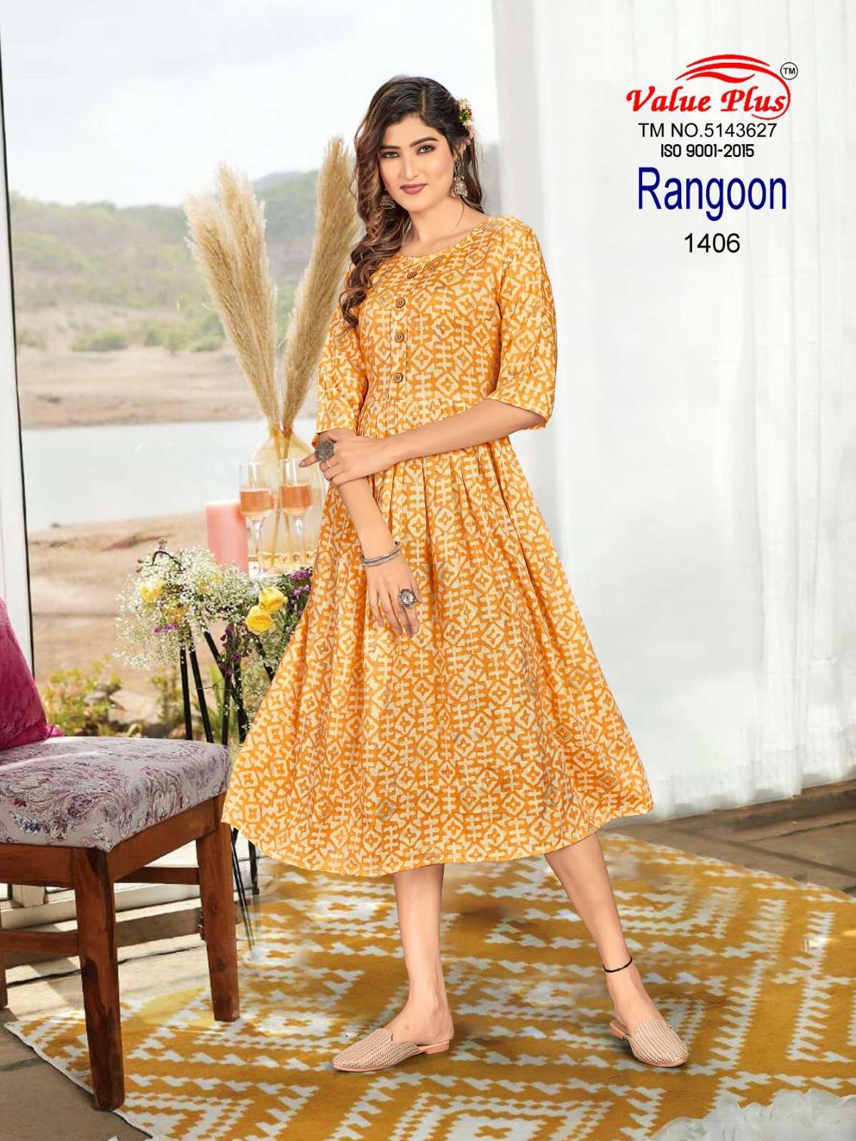 RANGOON Vol 6. D - 1406 Reyon Gown Kurti Wholesale india