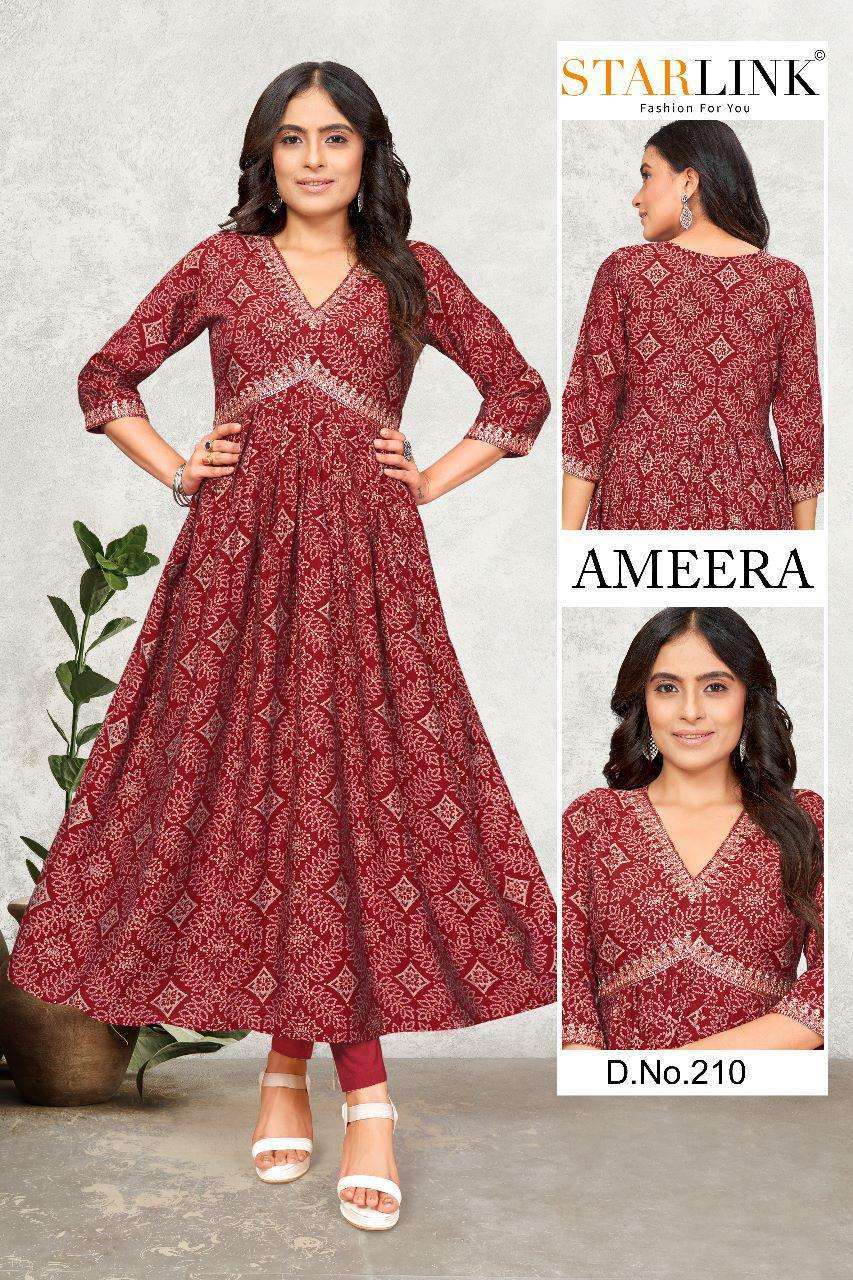 STARLINK AMEERA D - 210 Naira Cut Kurti Wholesale price in surat