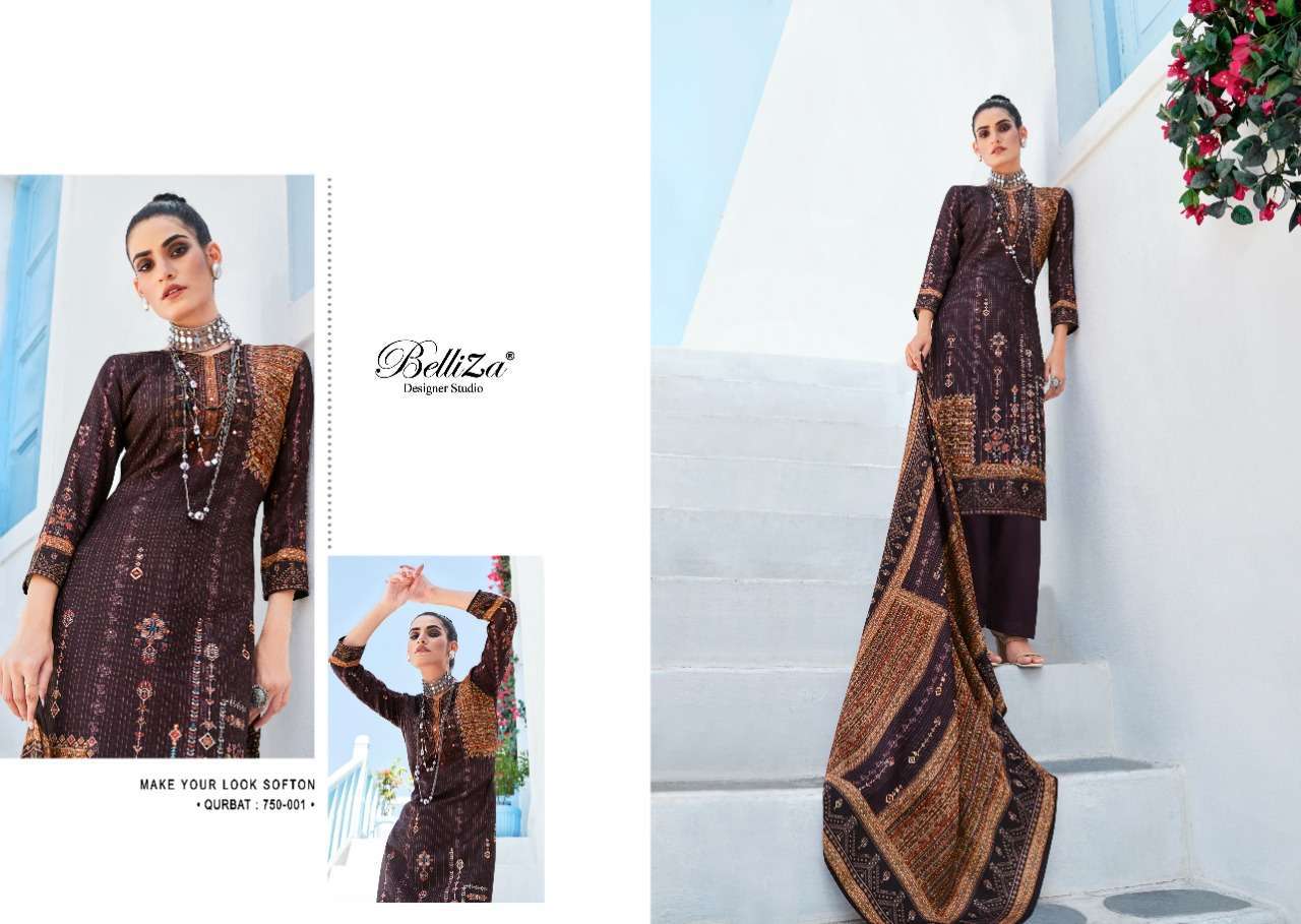 Belliza Qurbat Catalog Premium Winter Wear Pashmina Dress Materials Wholesale collection online