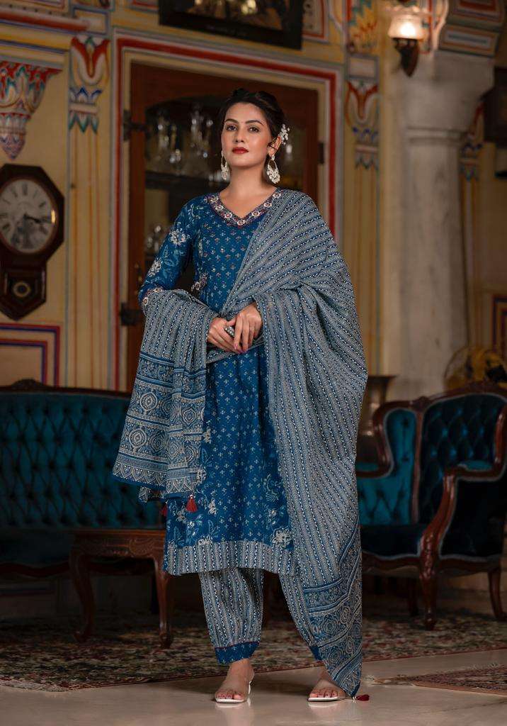 Floral 1002 Navye Blue Floral Printed Kurti Bottom With Dupatta wholesale collection