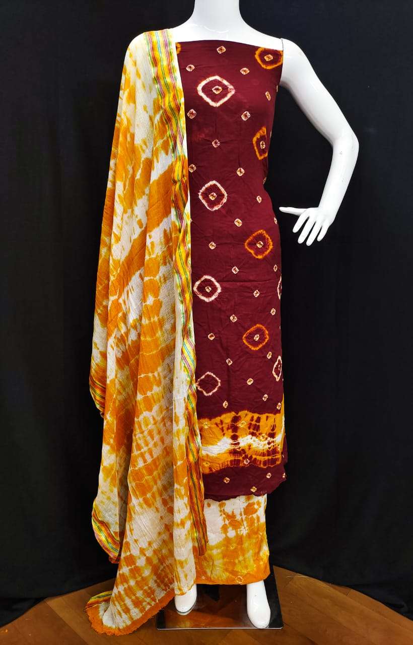 Sita cotton pure hand bandhej dress material wholesale