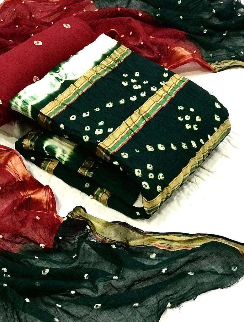 Arpita Cotton With Jacquard Panel Hand Bandhej Dress Material Wholesale