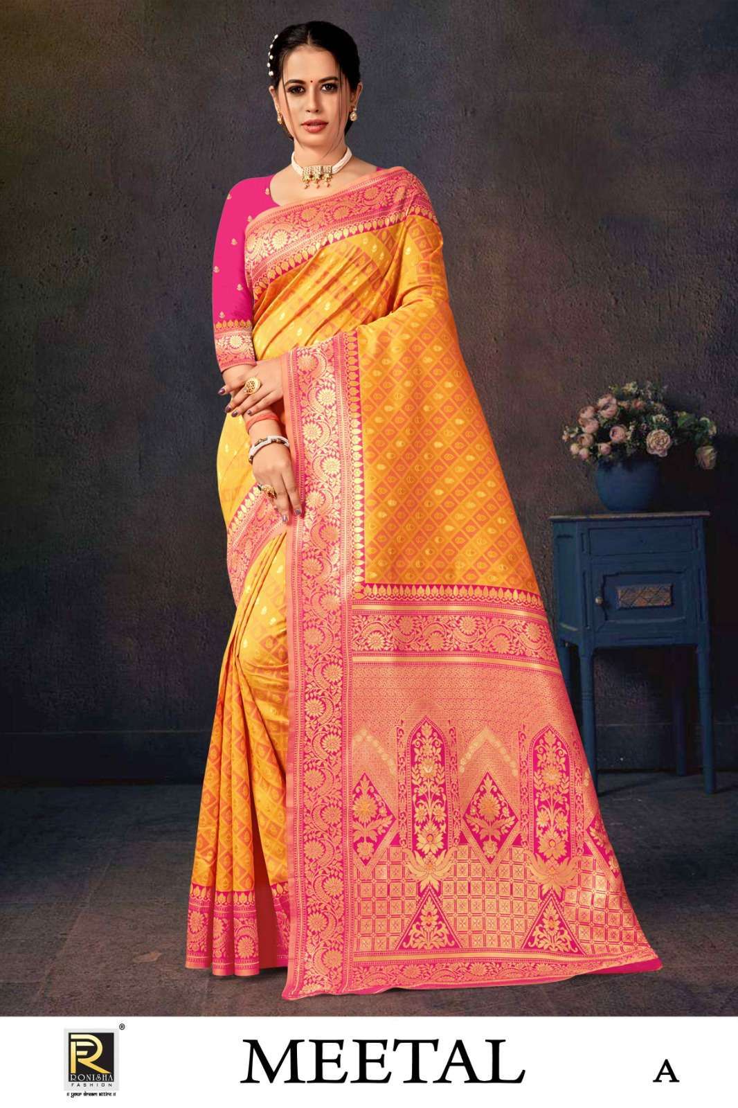  RANJNA MEETAL  BANARASI SILK FANCY DESIGNER SAREE WHOLESALE