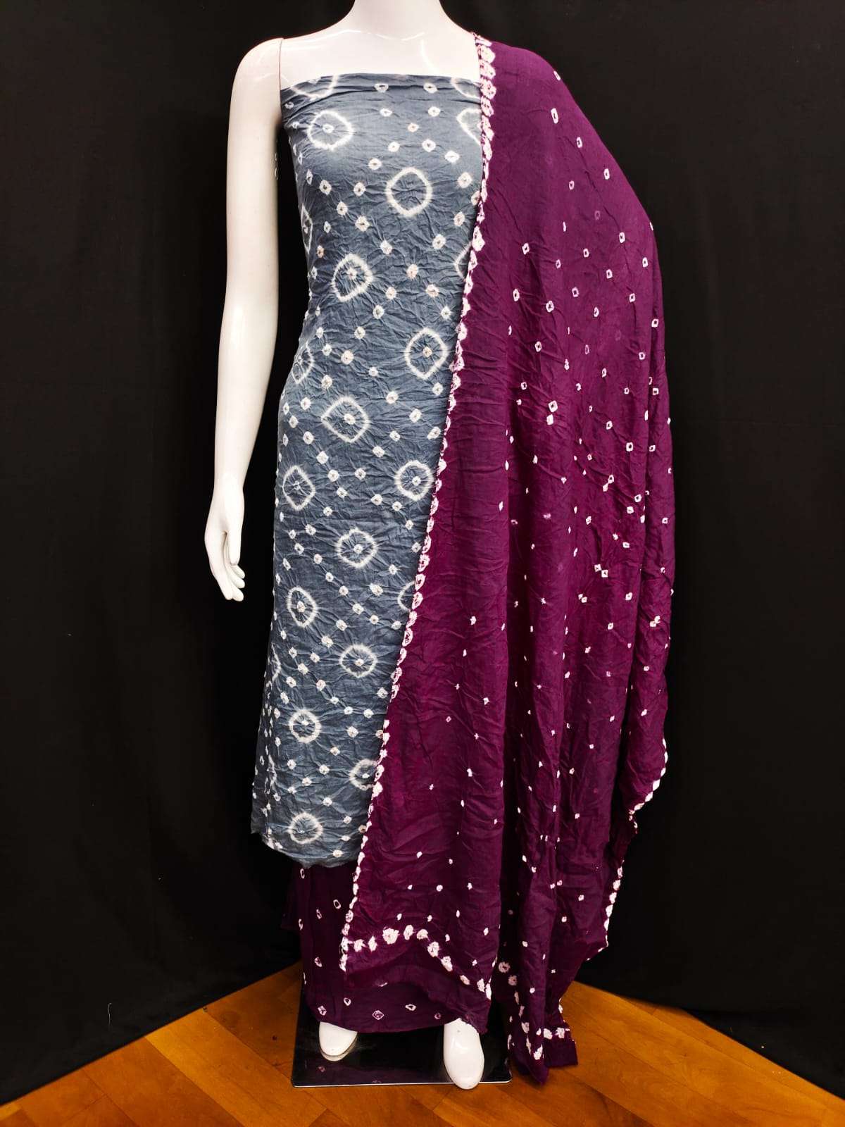 Black-Pink M Cotton Bandhani Dress Material | KaLa Bandhej