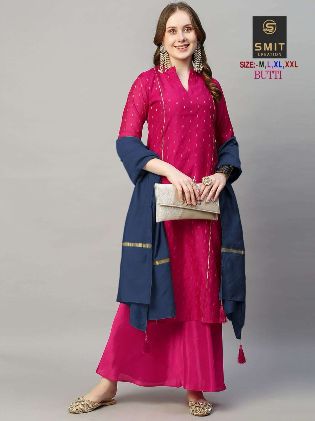 	Smit Butti Festive Wear Model Kurti Plazo With Dupatta wholesale collection