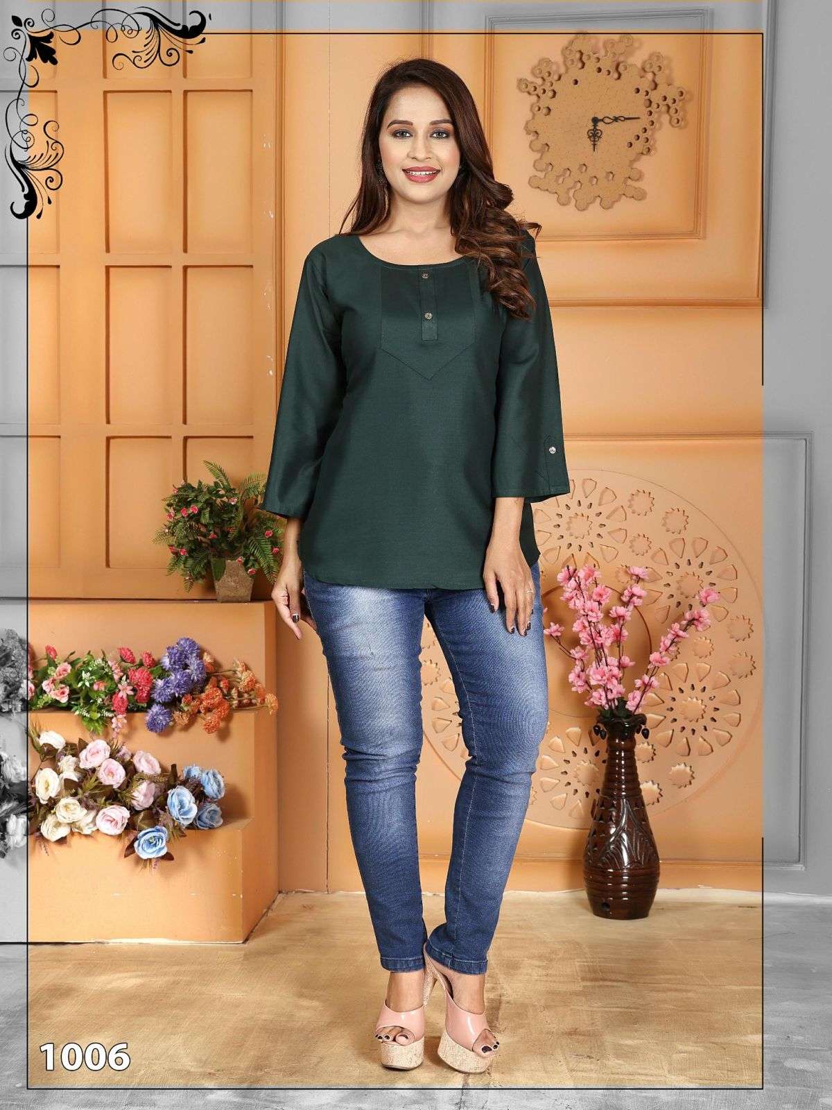 Ladies Casual 3/4th Sleeves Round-neck Blue Plain Cotton Silk Short Kurti  Decoration Material: Paint at Best Price in Ahmedabad | V.k.trading  Corporation