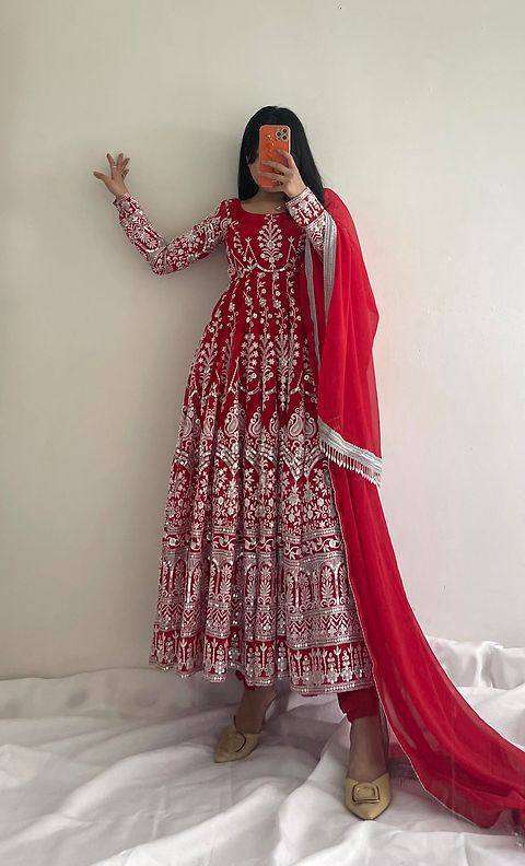 1094 Heavy Georgette Embroidered Anarkali Gown Cotton Kurti Fashion