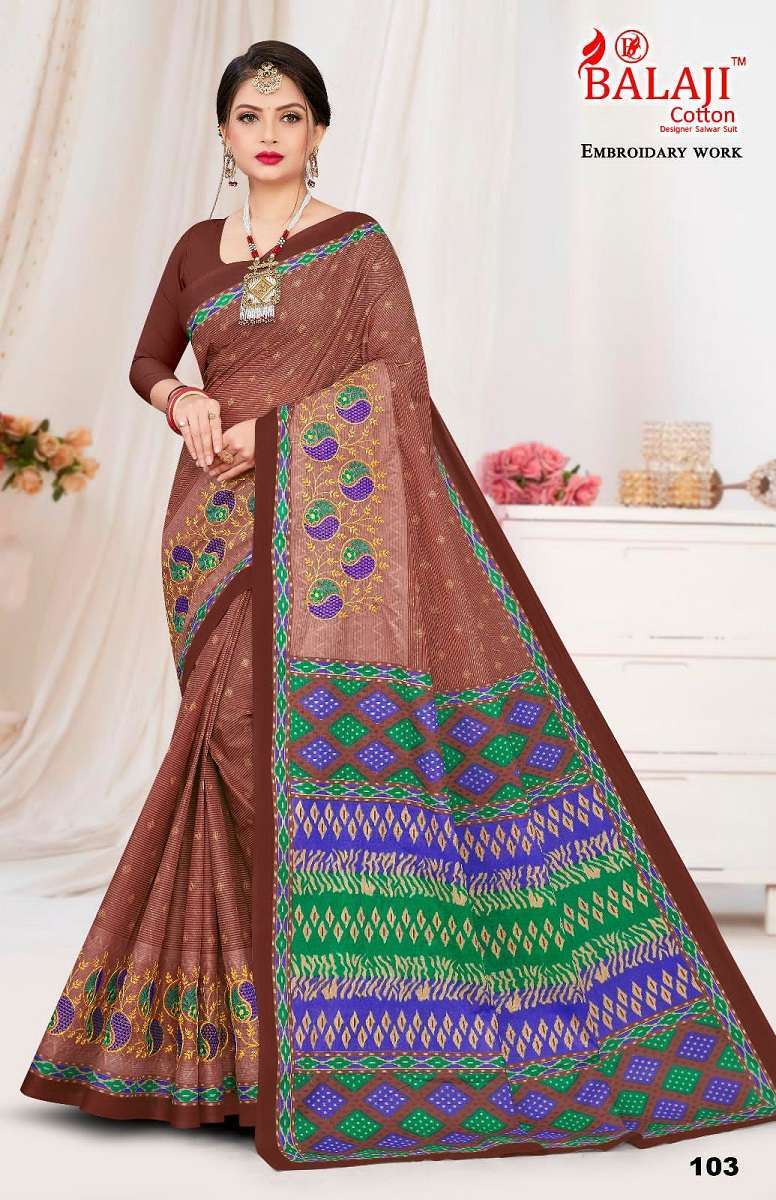 Balaji Shyam Sundari With Embroidery Work -Cotton Saree Latest Design Wholesale Saree Surat