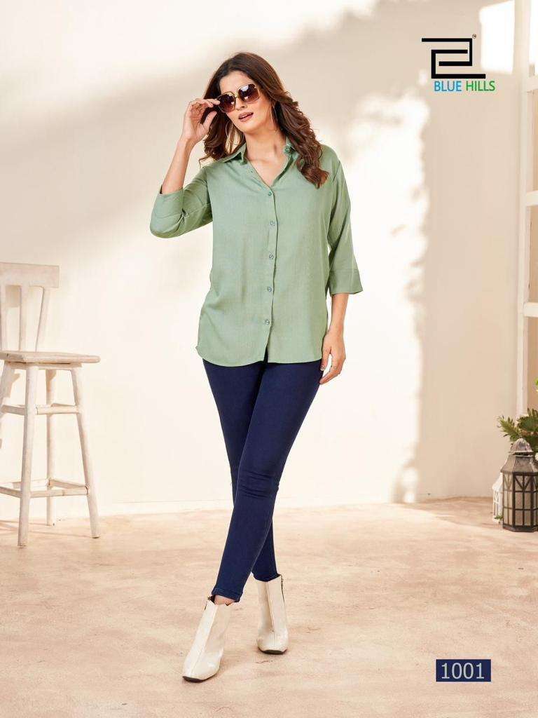 Blue Hills Traveller Rinkle Rayon Ladies Shirts Wholesale Kurtis in Delhi