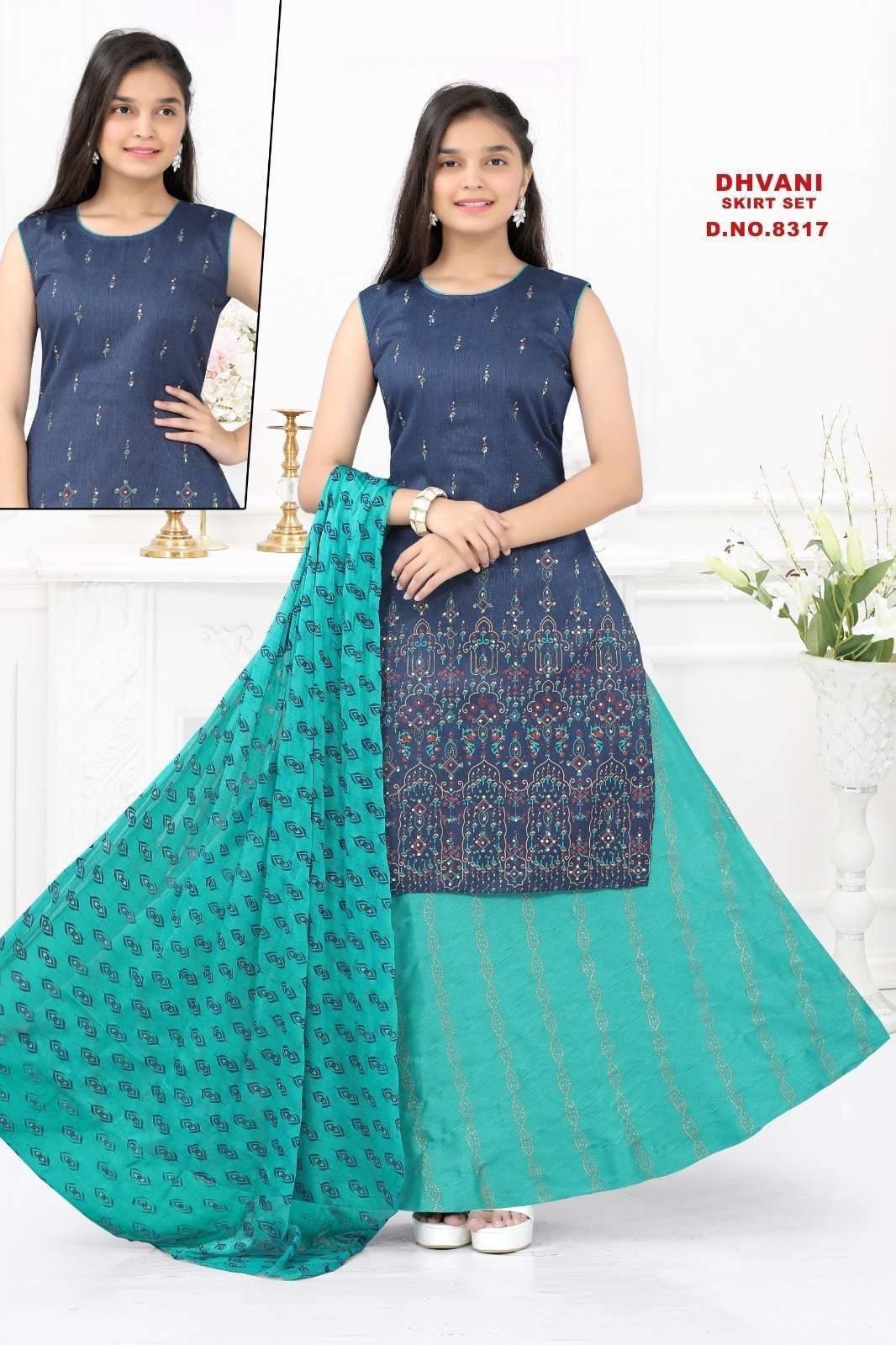 Dhvani 8317 Silk Printed Kurti Skirt With Dupatta Rayon kurti wholesale