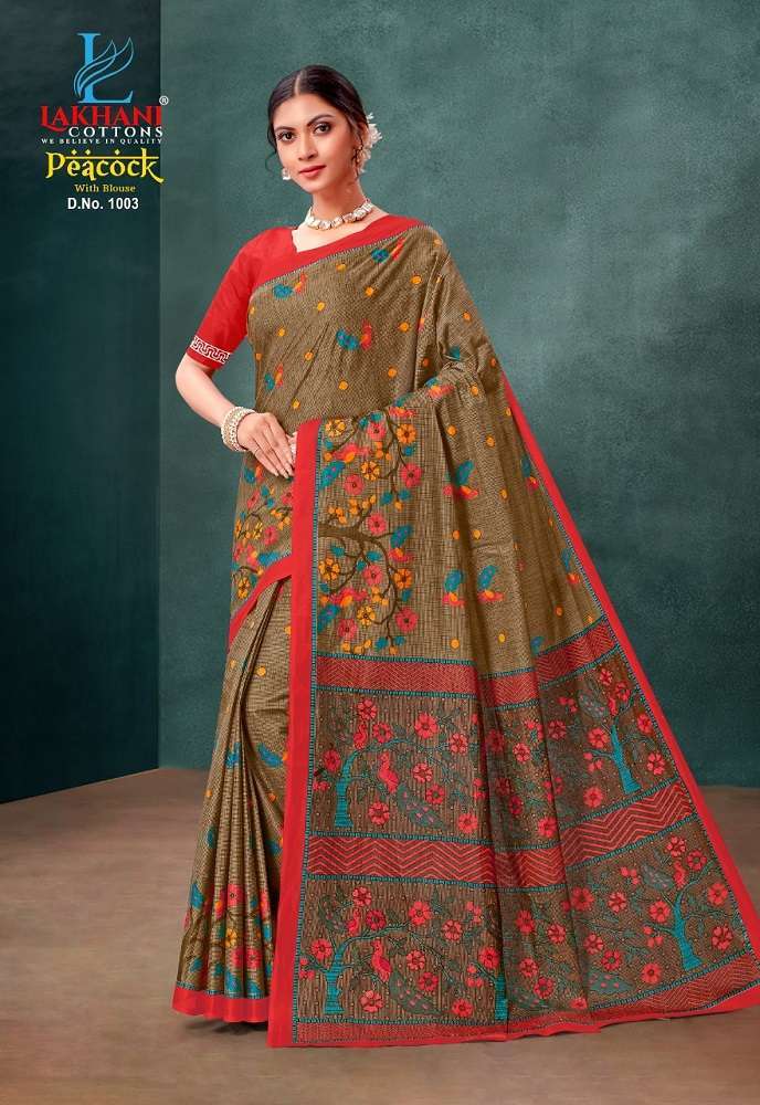 Lakhani Peacock Cotton casual wear Saree in Wholesale price