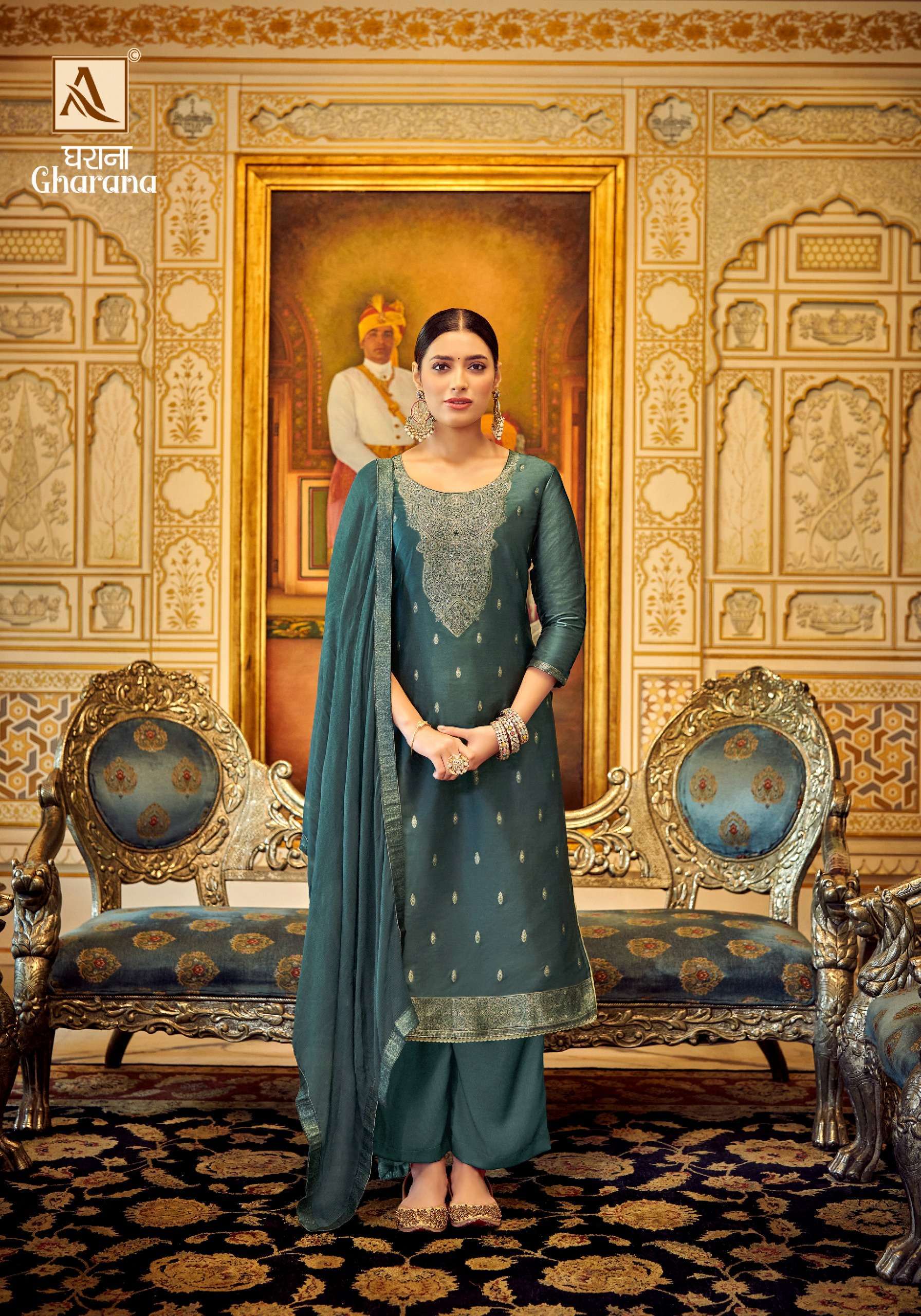 Alok Gharana Jacquard Designer Surat dress materials wholesalers