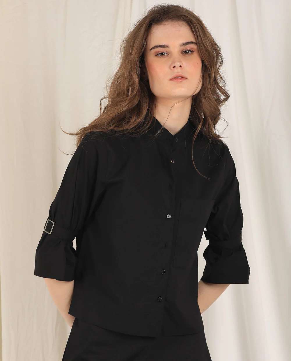 WOMENS SENDAI BLACK TOP POLY LYCRA FABRIC REGULAR FIT HALF SLEEVE COLLARED NECK Surat wholesale western apparel
