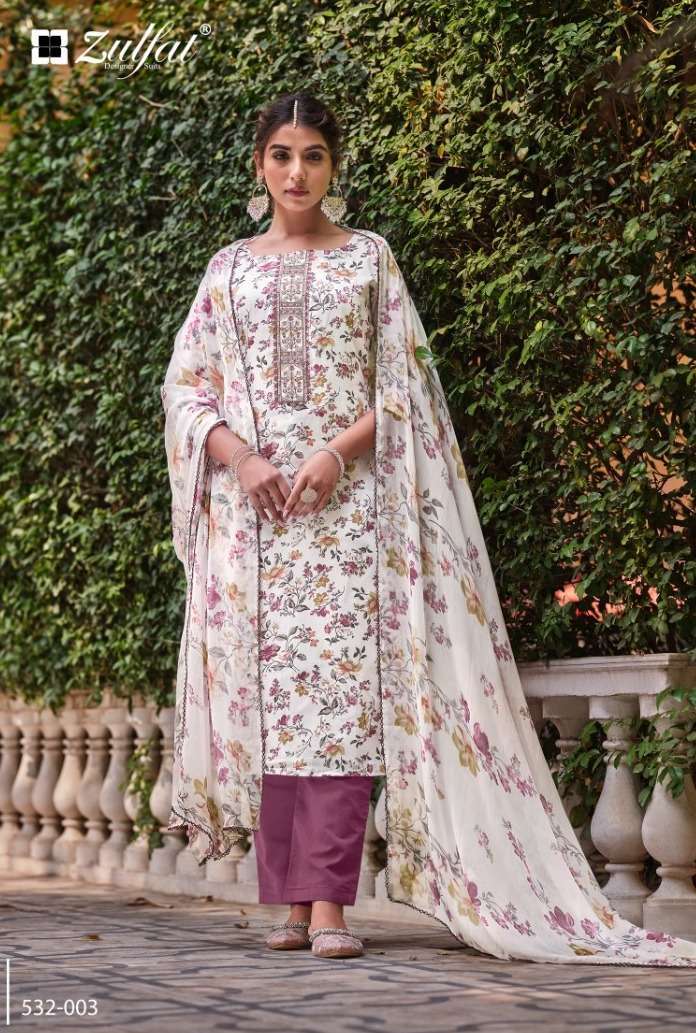 Zulfat Qainaat Jam Cotton Designer Surat dress material market