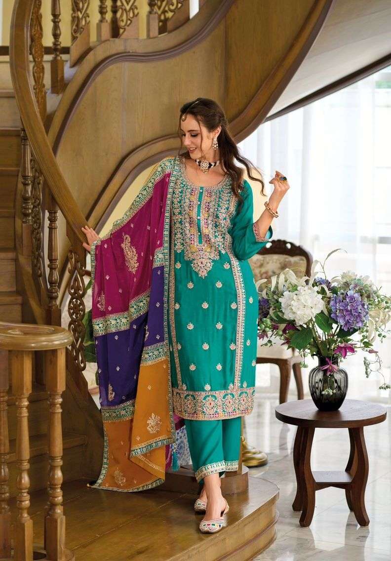 Zaveri Twisha Embroidery Chinon Wholesale salwar suits in Gujarat