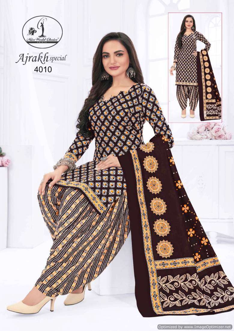 Miss World Ajrakh Vol 4 Printed Cotton Wholesale dress materials in Surat