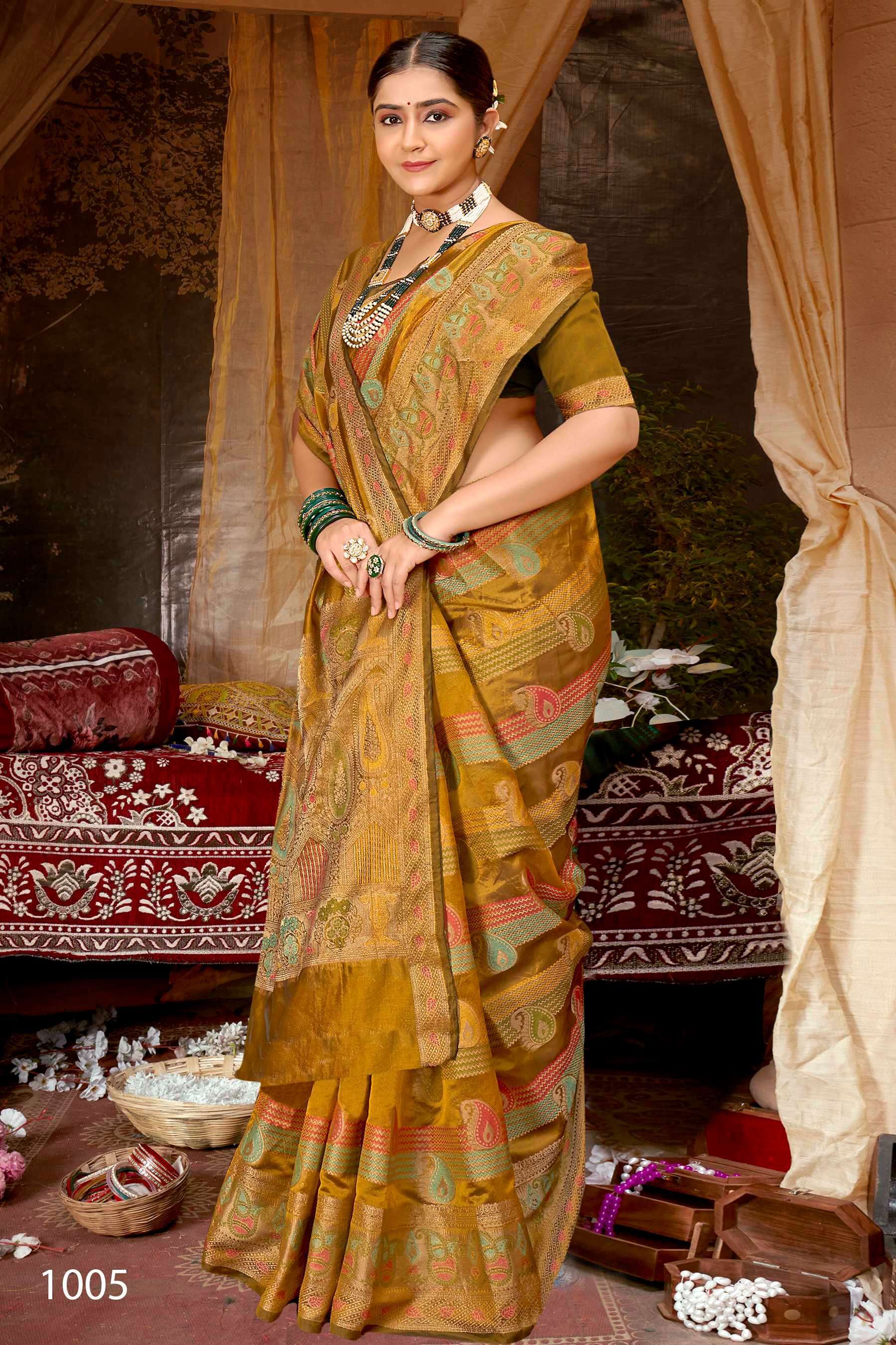 Saroj Mahika vol.1 Soft Orgenza Fabric with Heavy Rich Pallu Wholesale saree manufacturers
