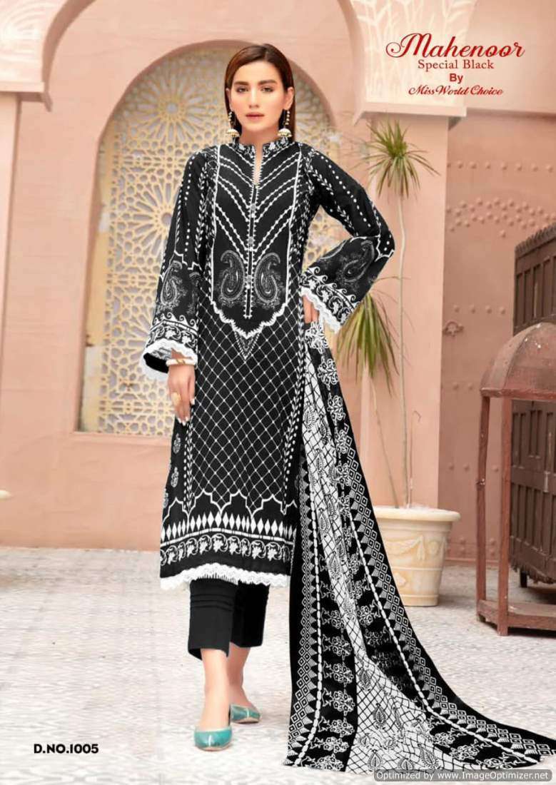 Miss World Mahenoor Black And White Cotton dress materials online