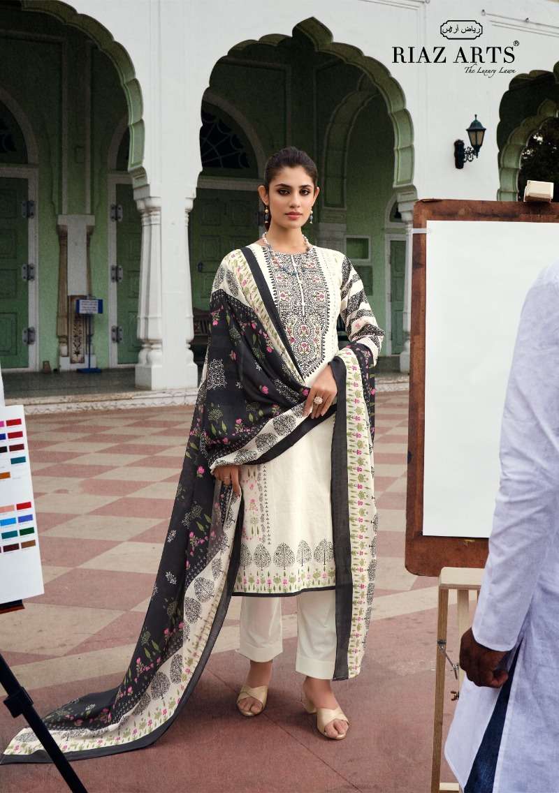 Riaz Arts The Artist Karachi Lawn Printed  Ladies dress materials wholesale
