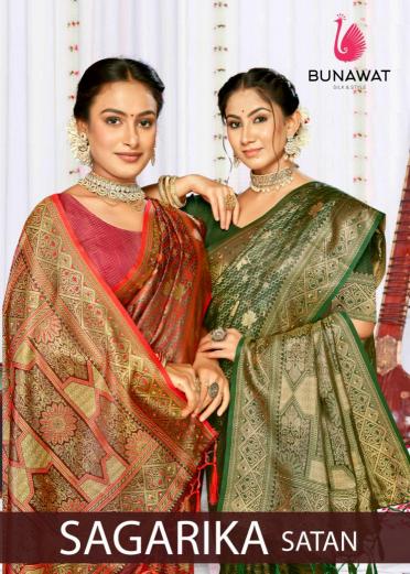 bunawat sagarika satan silk fabric festival wear saree with latkan wholesale sarees