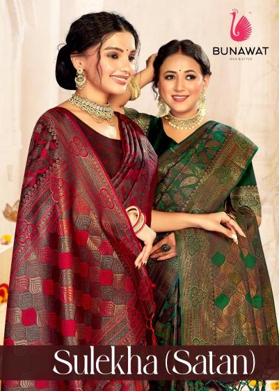 bunawat sulekha satan silk fabric festival wear wholesale sarees