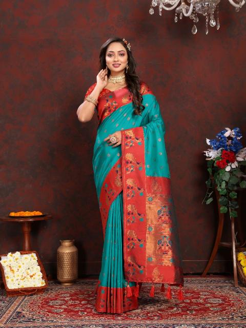 Artriddhs murthy rama paithani saree with zari weawing border in wholesale price 