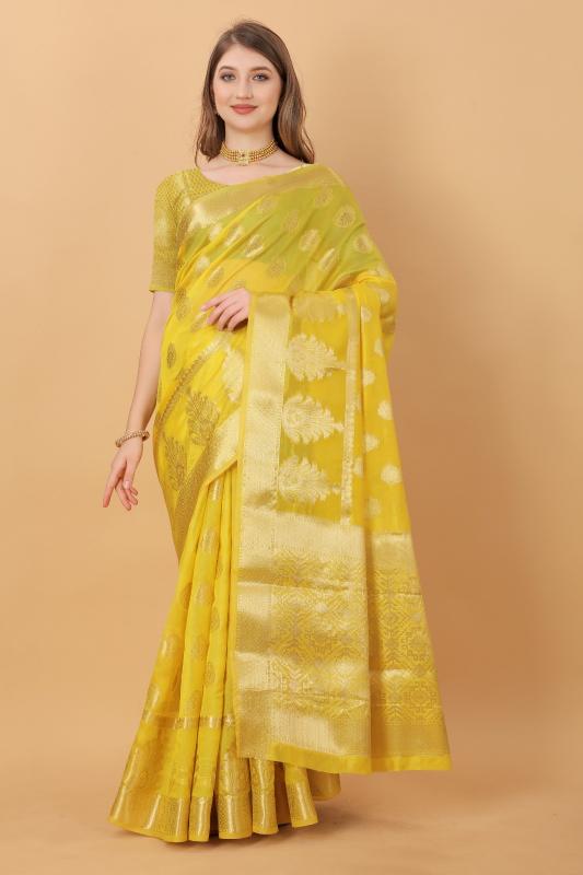 Artriddh murthy Yellow soft Organza Silk Indian saree wholesale market