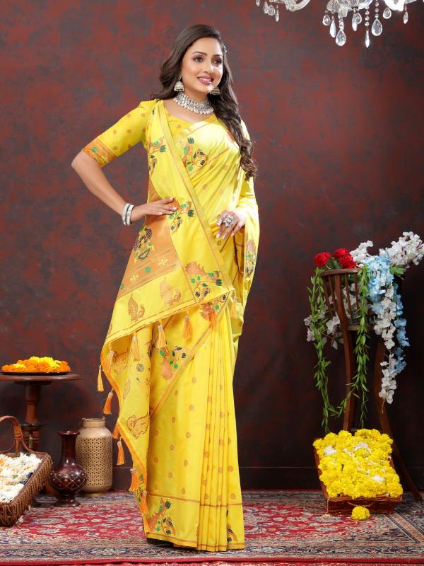 ARTRIDDH Nx -279 Copper Yellow Soft Pethani Silk Designer sarees in Hyderabad