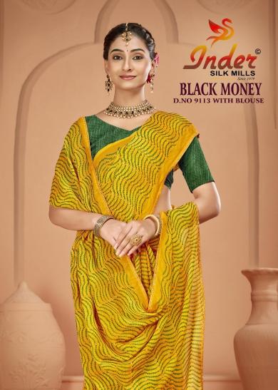 INDER SILK MILLS BLACK MONEY 9113 Indian saree wholesale