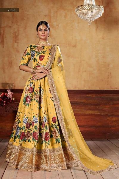 LISHVAA VOL-1 YELLOW FLOWER PRINTED LEHNAGA CHOLI manufacturers in India