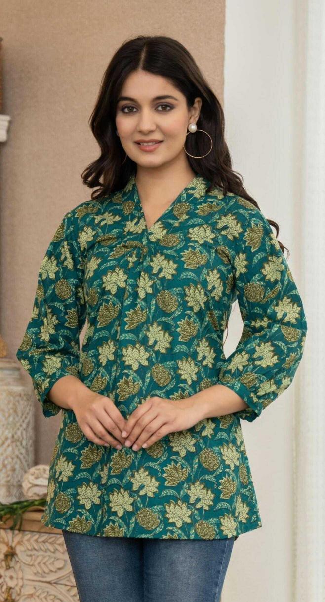 Artriddhs Cotton A Line V Neck Tops a line Kurtis suppliers in Ahmedabad