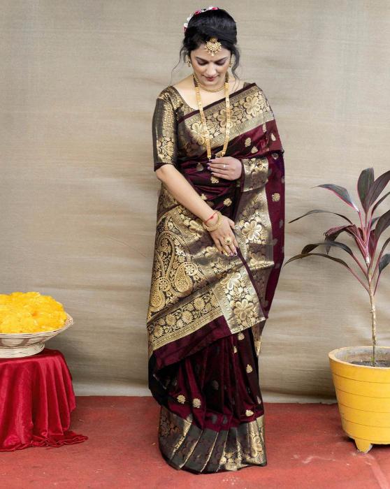 Artriddhs maroon banarasi silk design Saree wholesalers in India