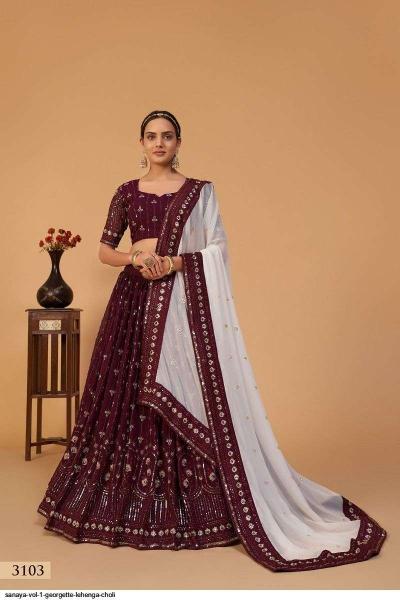 SANAYA VOL 1 Plum 3103 GEORGETTE LEHENGA CHOLI Surat wholesale market 