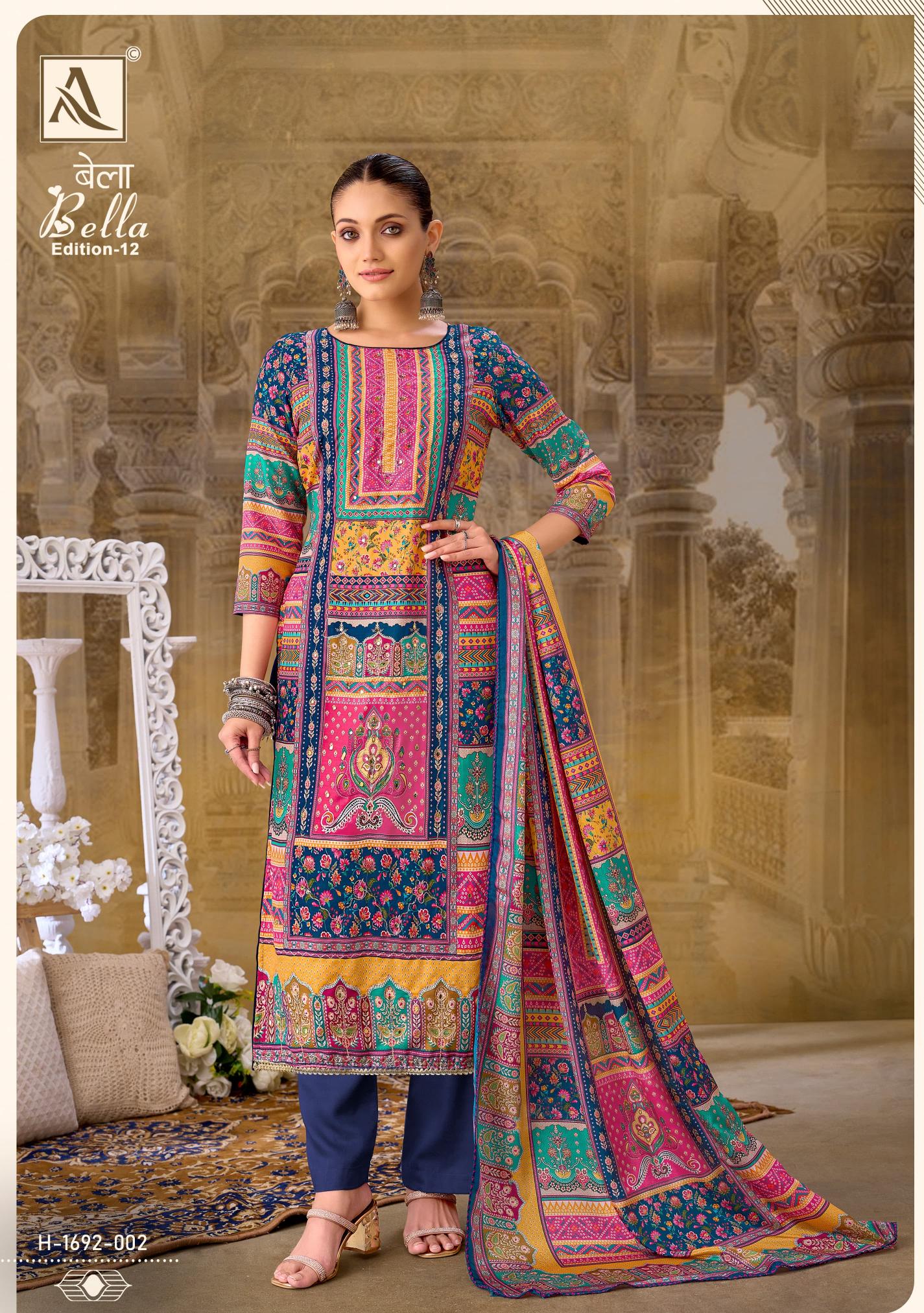 Alok Suit Bella Vol 12 Muslin Designer Dress Material Supplier In india