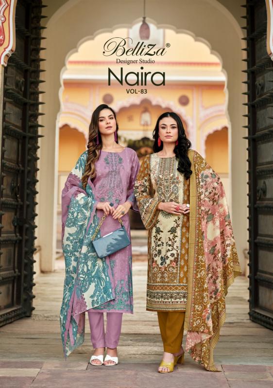 Belliza Designer Naira Vol 83 pure cotton dress materials with price wholesale