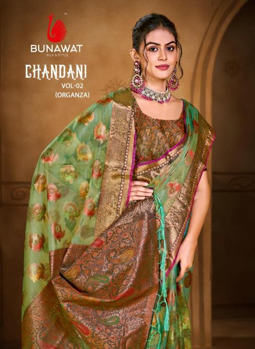 bunawat chandani 02 festival wear organza fabric with  fancy lace work wholsale sarees