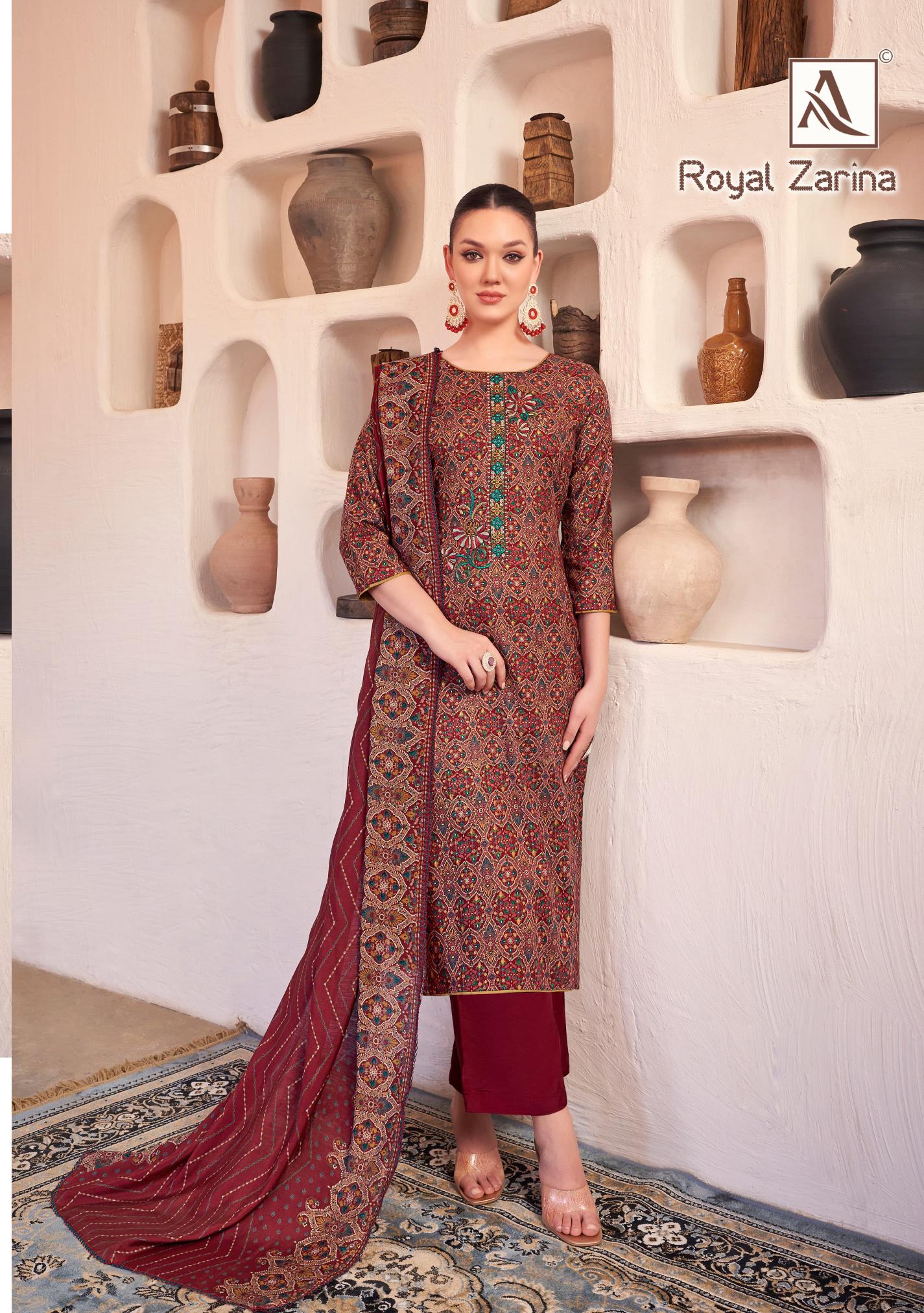  Alok Suit Royal zarina Rayon Printed dress material online shopping