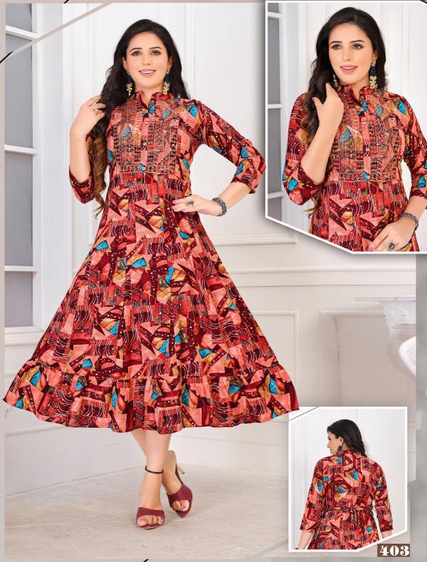 Art riddhs Beauty rose chic rayon printed anarkali kurti supplier in surat 