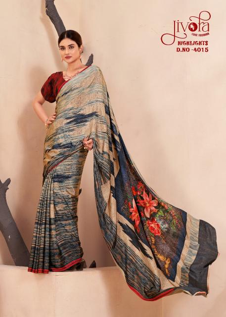 Art Riddhs Highlights Crepe silk Printed saree in surat market