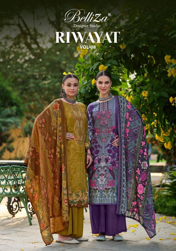 Belliza Designer Riwayat Vol 8 pure Rayon Printed salwar suit manufacturer in surat